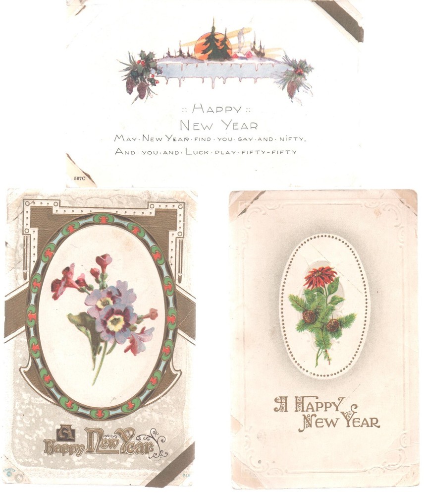 Vintage c1910 New Years Greetings Postcards Unposted Scrapbook Collection-image