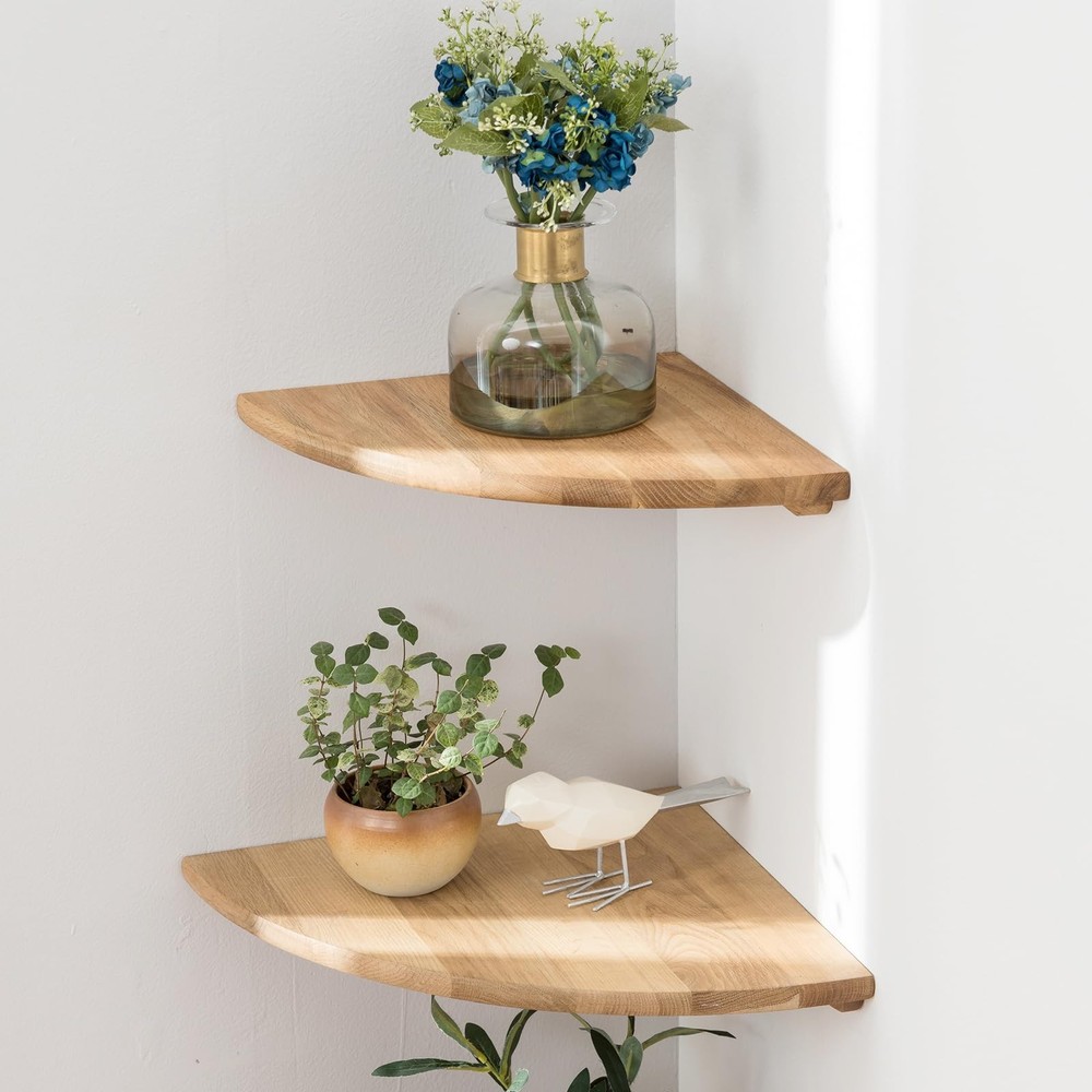 Corner Shelves, Floating Corner Shelf, Set of 2 7inch Solid Oak Wood Wall She...
