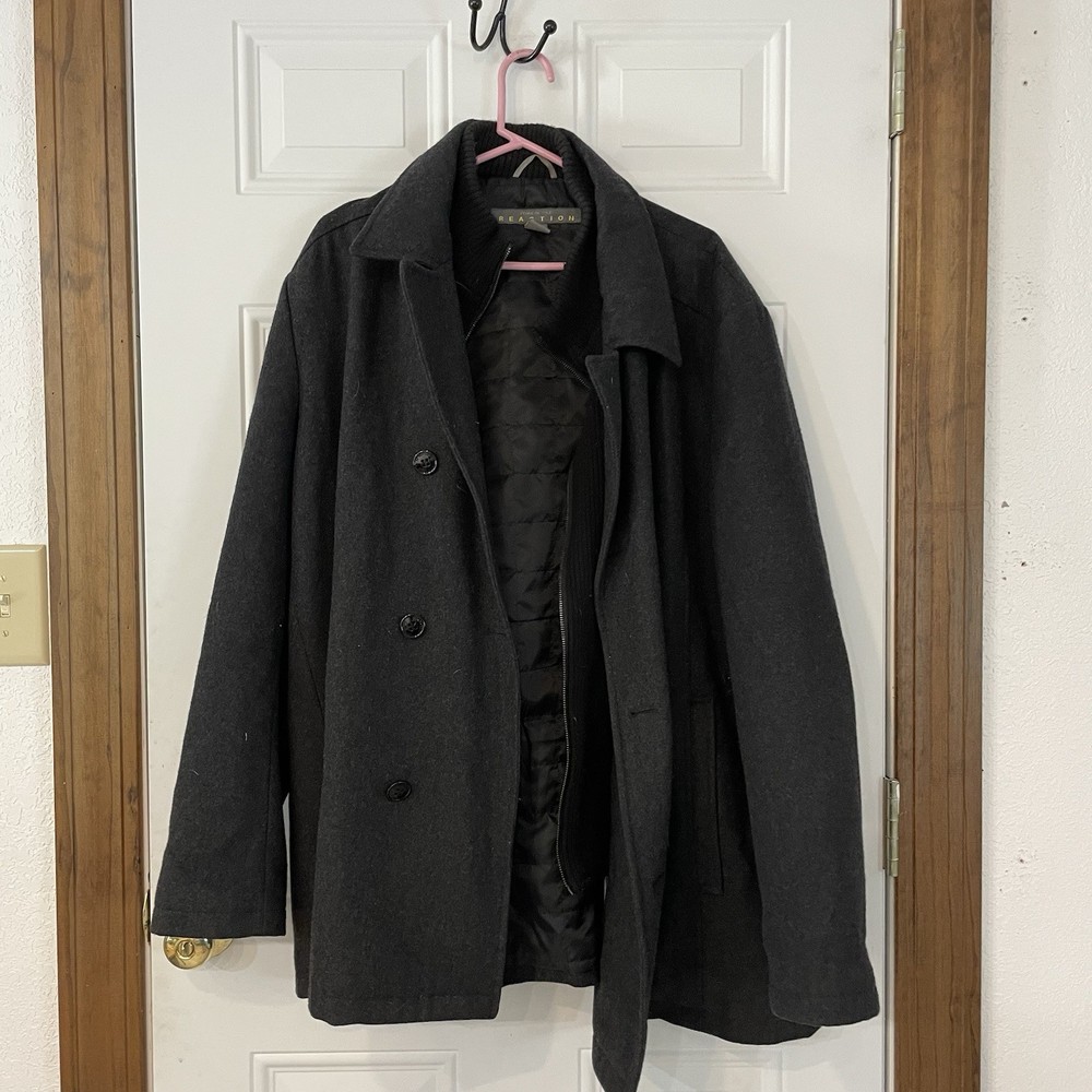 Kenneth Cole Reaction Men’s XXL Charcoal Gray Peacoat Full Zip + Button Up-image