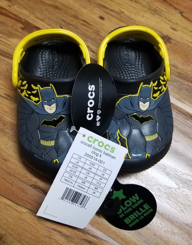 Crocs Batman (Junior Small Kids) Sandals Clogs SIZE 8 C8 Glow in Dark 205514-001