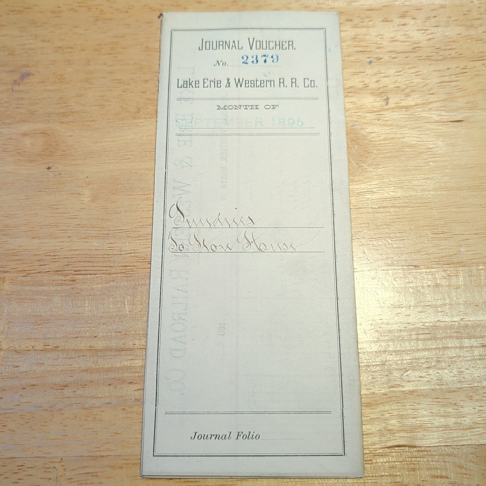Antique September 1895 Lake Erie & Western Railroad Journal Voucher Brochure-image