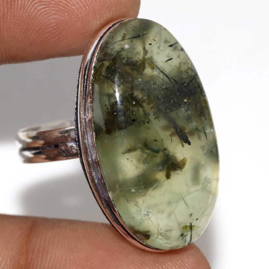 Moss Prehnite 925 Silver Plated Gemstone Handmade Ring Size 8 Perfect Gift JW