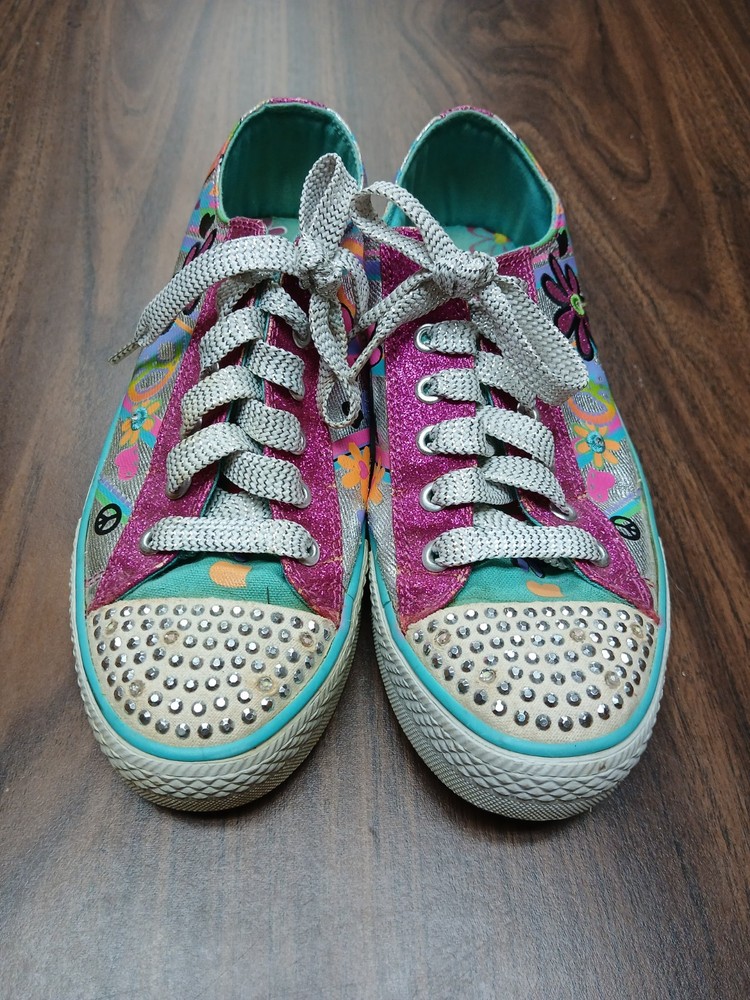 Skechers Twinkle Toes Girls Sneakers Size 5 Colorful Peace Flower Rhinestone