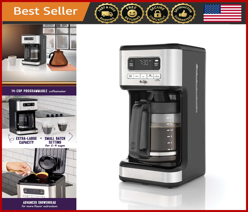 14 Cup Programmable Coffee Maker Stainless Steel Large Capacity Drip Brew