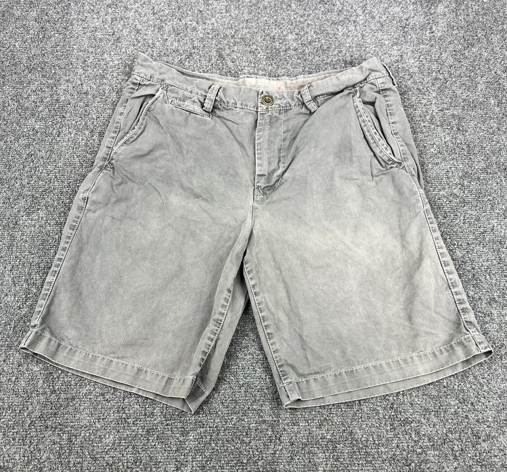American Eagle Shorts Mens 33 Gray Beige Prep Fit Cotton Chino Casual Preppy Y2K