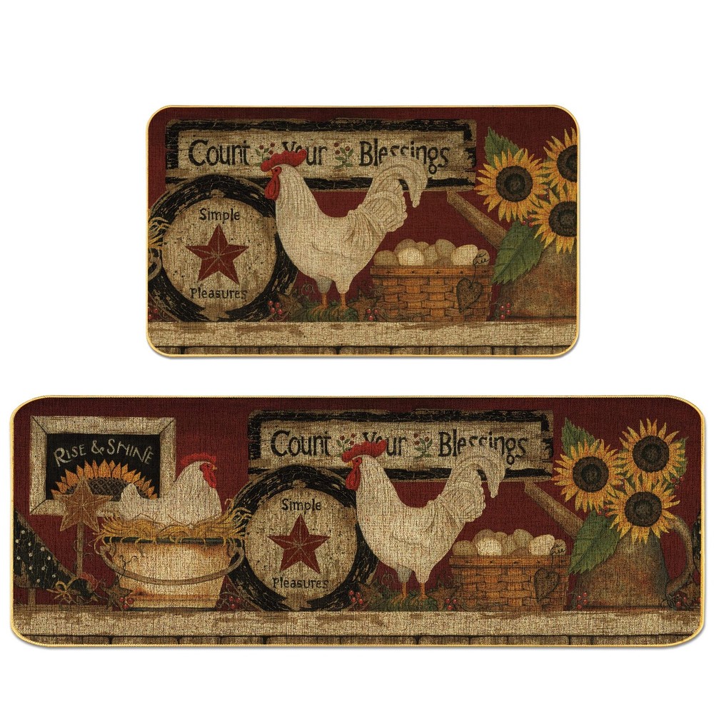 Farmhouse Decorative Kitchen Rugs Set of 2 Rooster Non-Slip Washable Mats