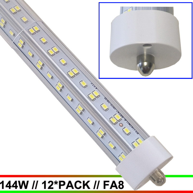 144W 8FT LED Shop Light, 6500K T8 Single Pin Tube, 12-Pack
