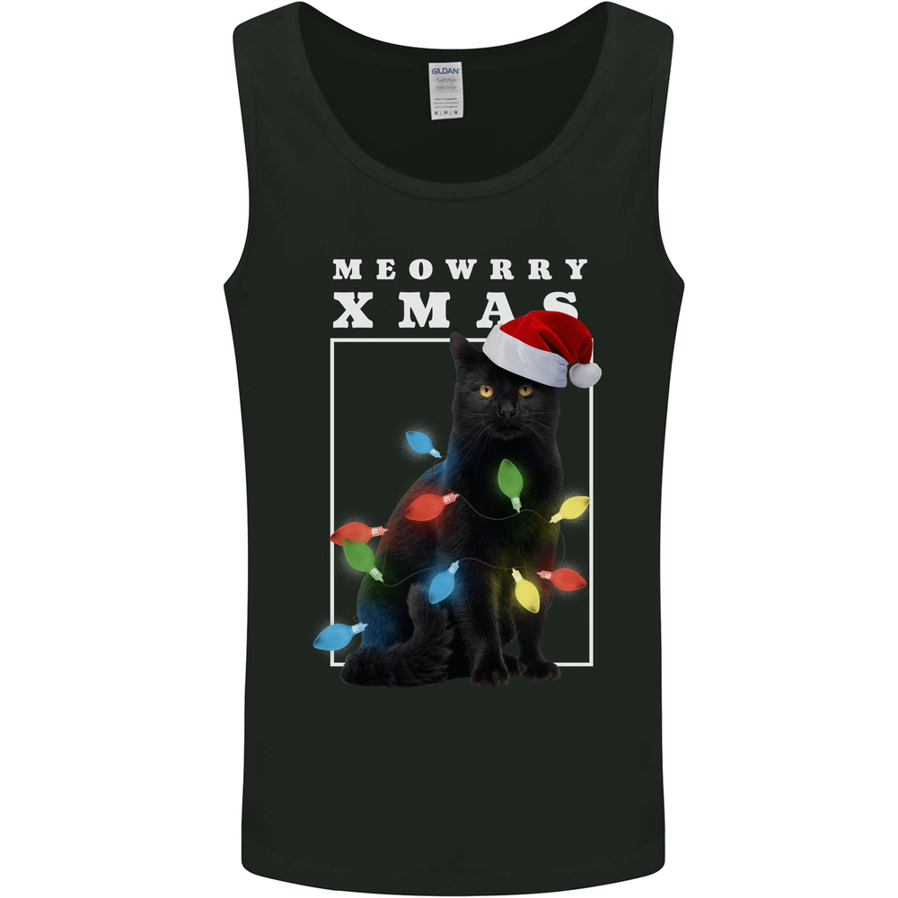 Meowy Christmas Tree Funny Cat Xmas Mens Vest Tank Top