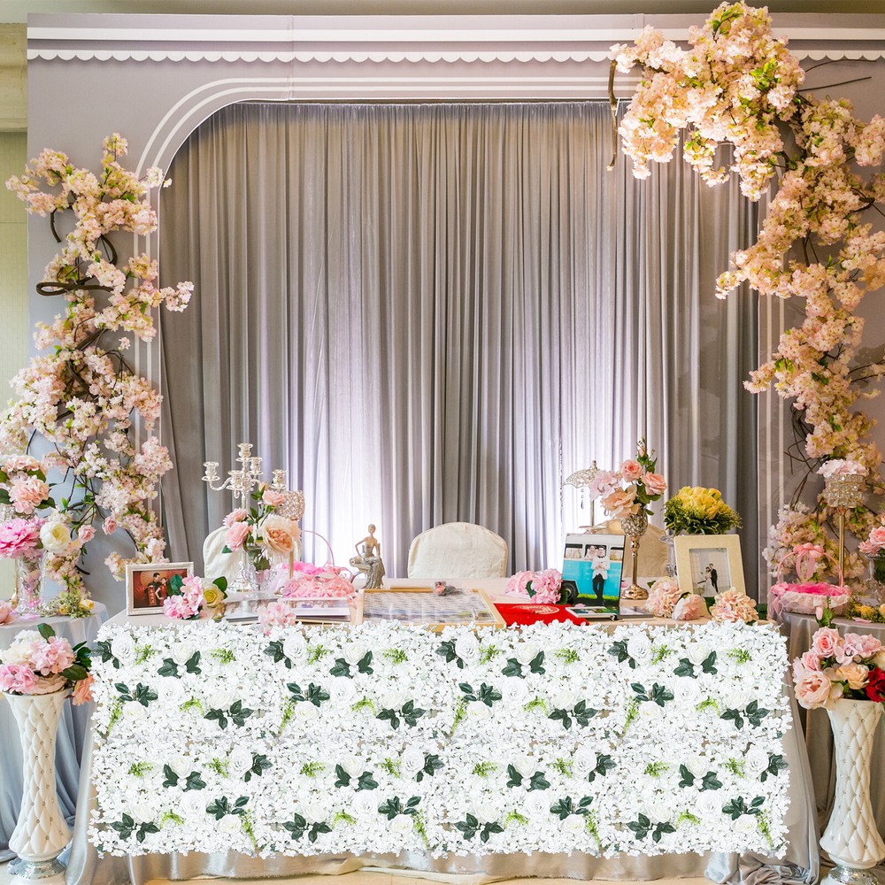 6 PCS Artificial Flower Wall Panel White Hydrangea Rose Wedding Backdrop Decor