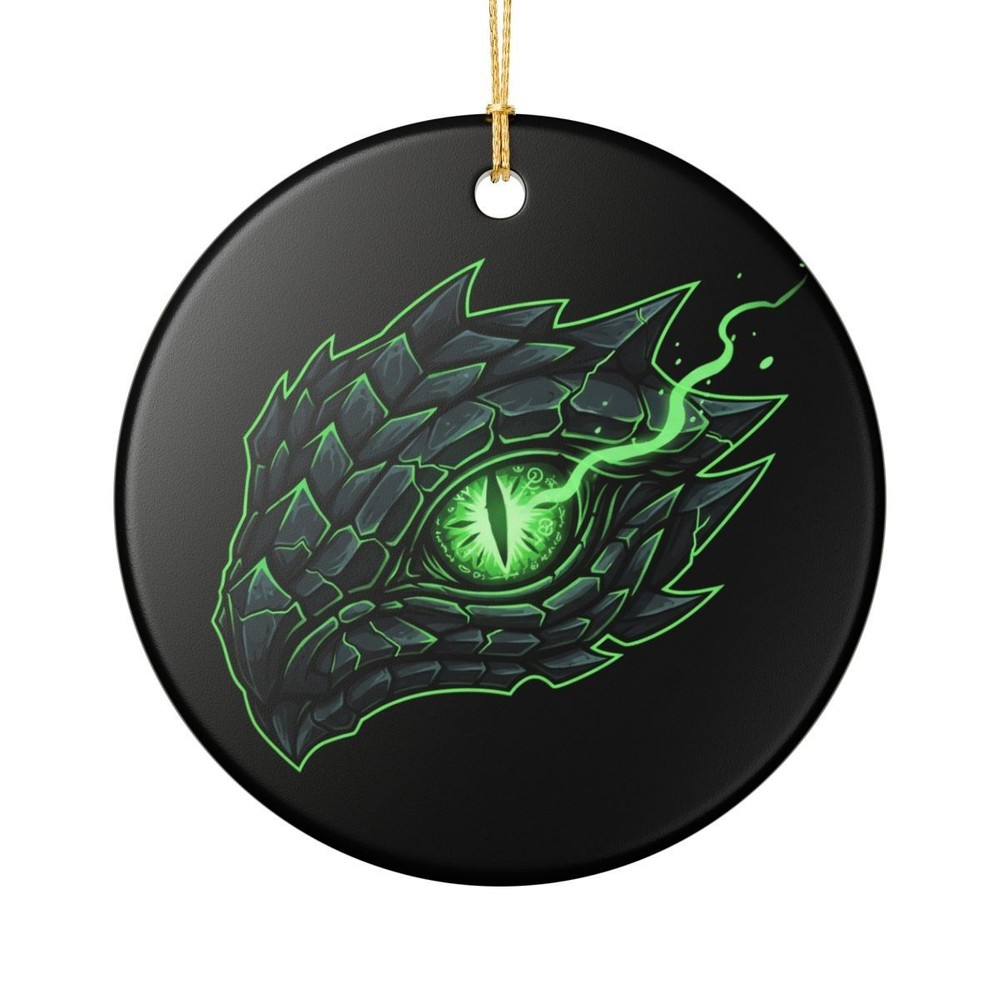 Neon Dragon Eye Ceramic Ornament | Fantasy Reptile Holiday Decor