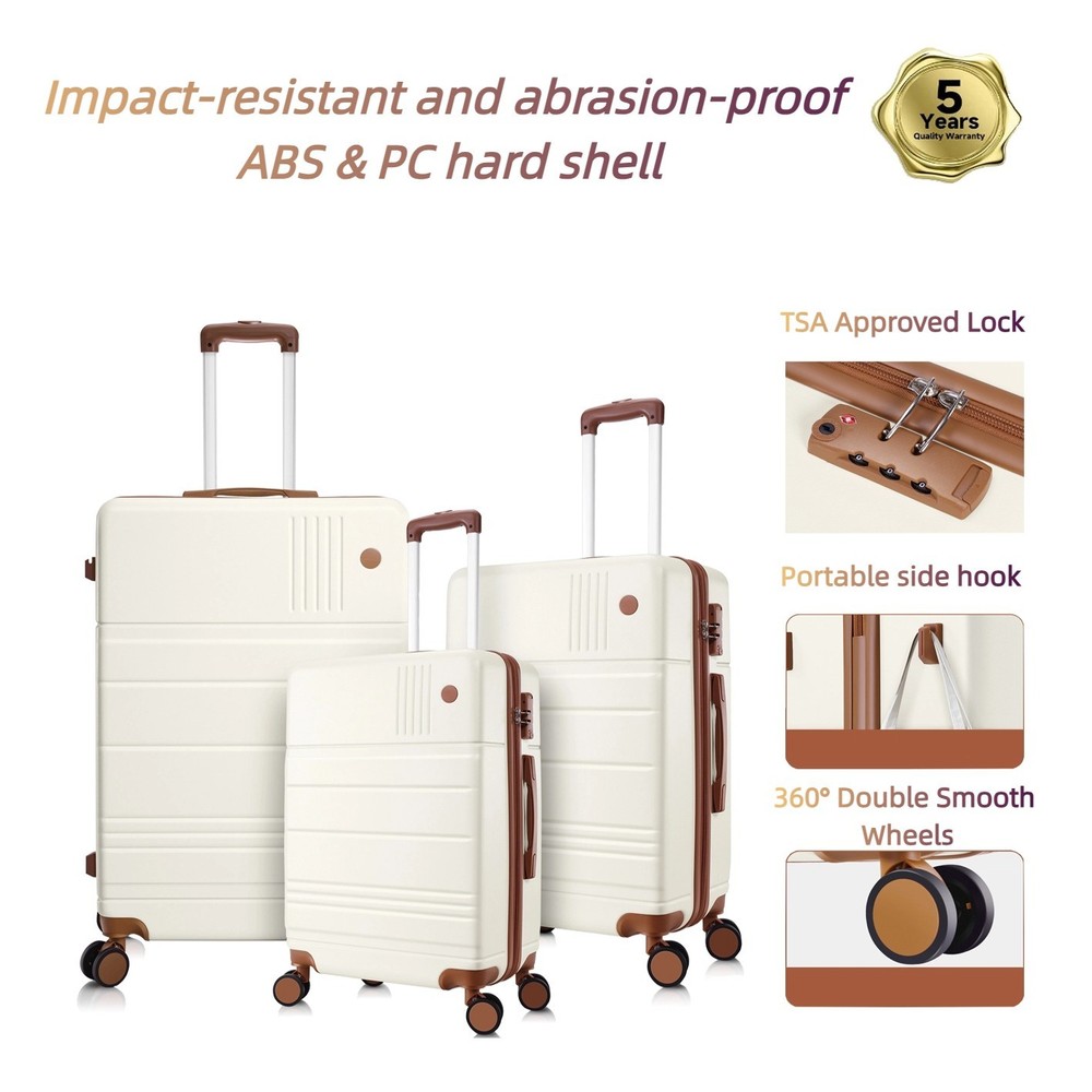 3 Piece Luggage Sets ABS+PC Hard Shell Travel Suitcases with TSA Lock & Wheels