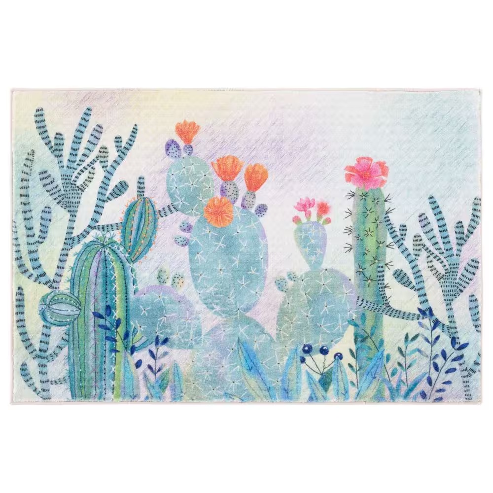 Vibrant Fuchsia & Turquoise 2x4 Ft Washable Desert Door and Kitchen Mat