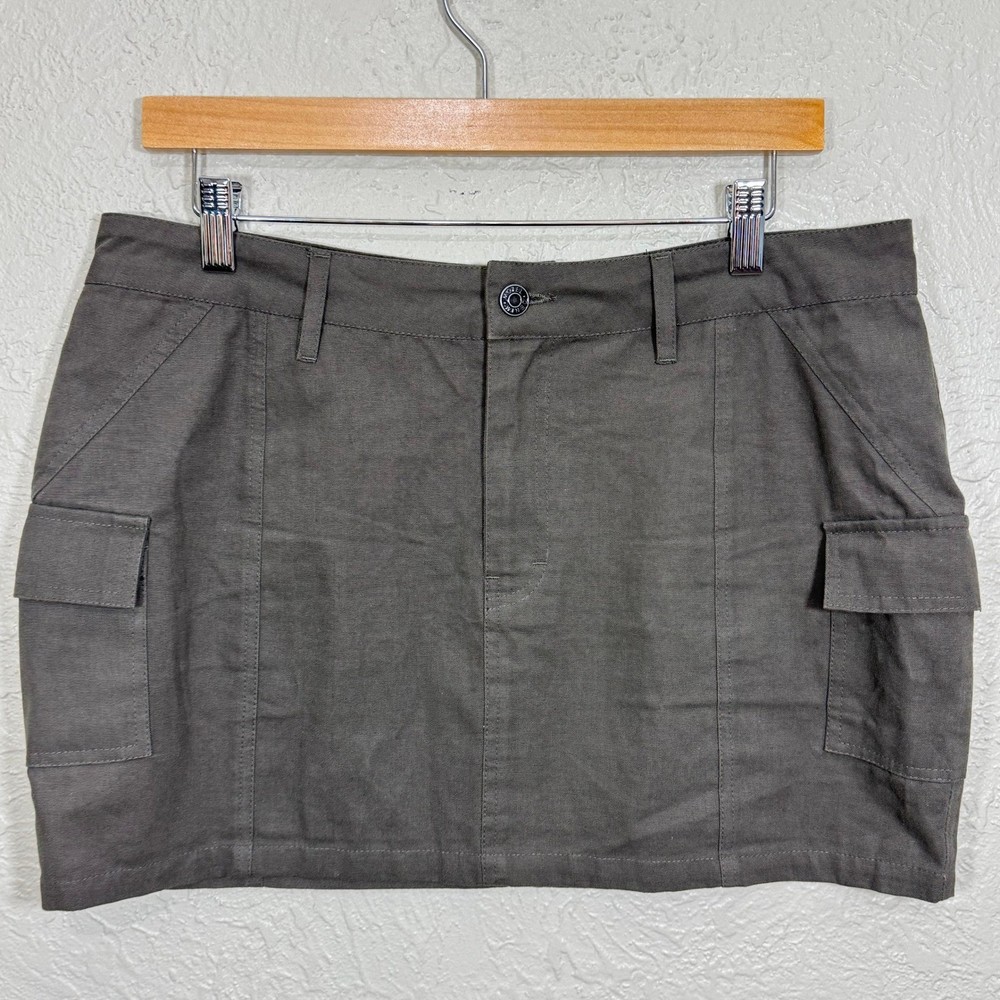 Motel Rocks Cargo Mini Skirt L Ajeng Utility Y2K Street Goth Cotton Panama Grey