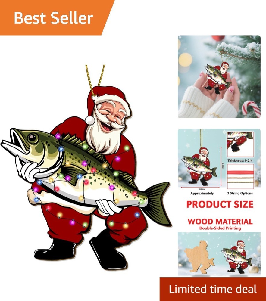 Santa with Fish Christmas Tree Ornament Traditional Holiday Decor