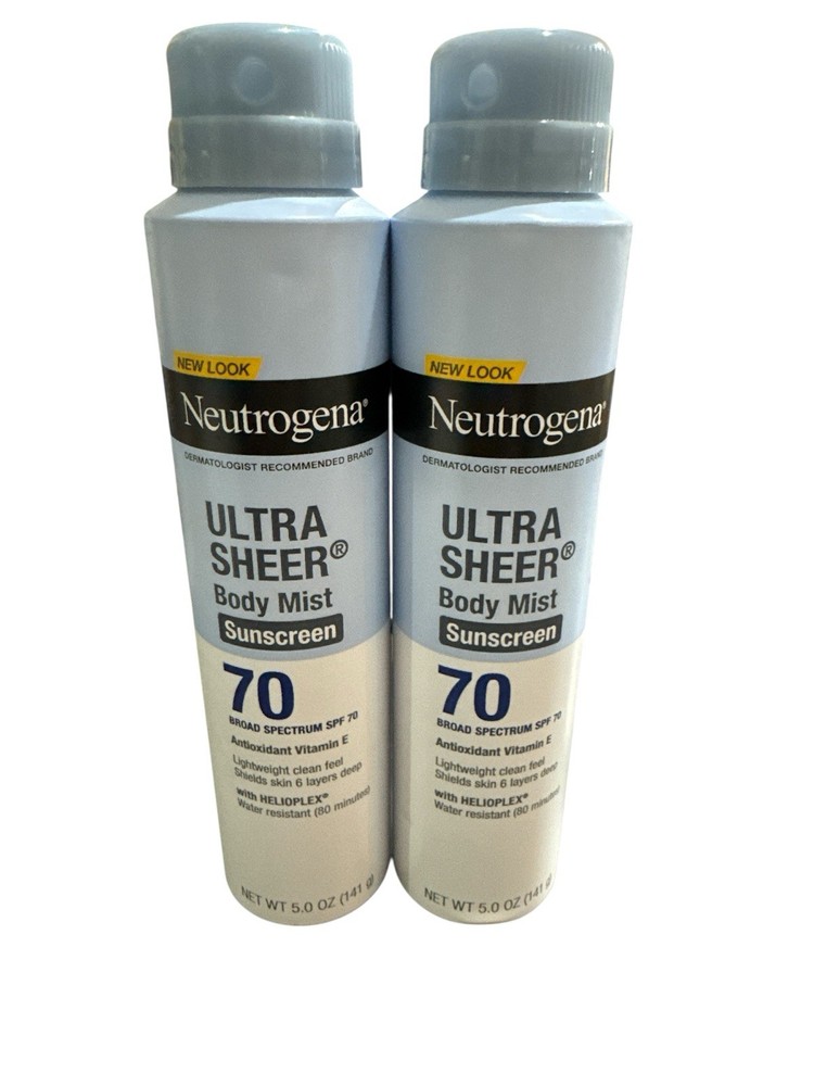 Neutrogena Sheer Body Mist SPF 70 Sunscreen Spray 5 oz. 12/26 Lot Of 2