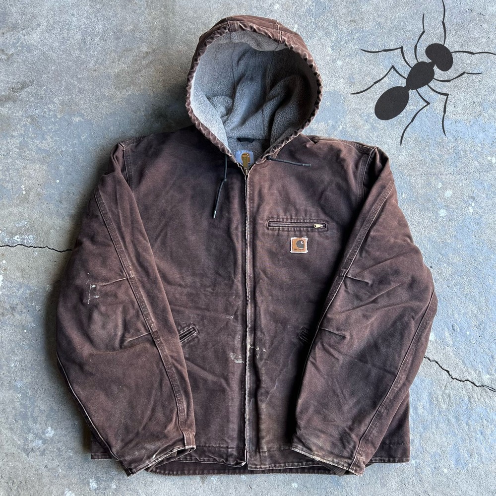 Vintage Y2K faded brown Carhartt J141 hooded work jacket