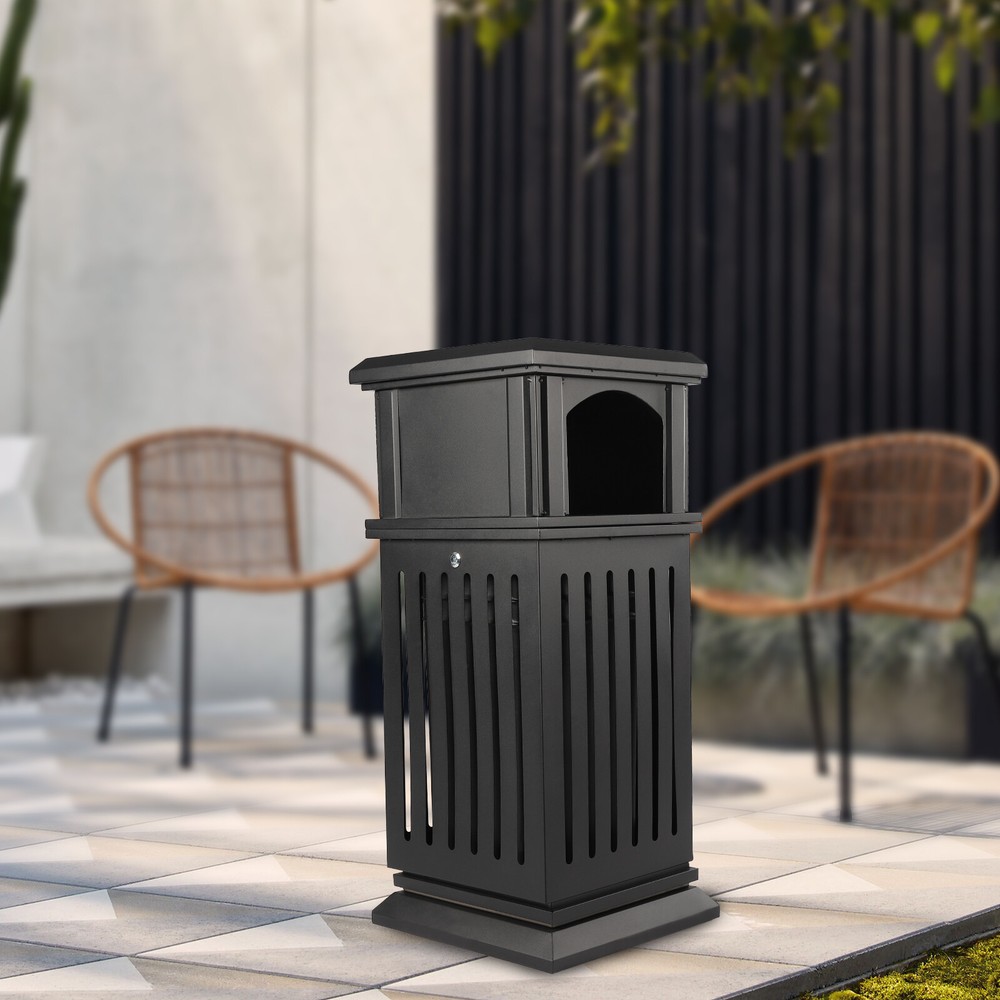 Trash Can Outdoor Dark Black Garbage Enclosure with Locking Lid Open Top inside
