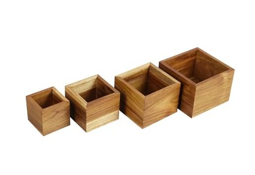 , Eleganto, 4 Piece, Teak Wood Bathroom Amenities Set, Bath 4 Piece Nesting
