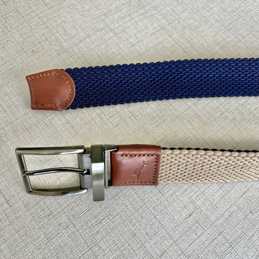 Tommy Bahama Reversible Stretch Braided Belt in Tan Blue Size 38-42 L/XL