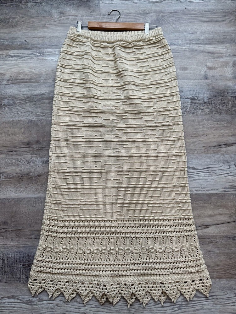 Double D Ranch FAB Cream Crochet Knit Sweater Skirt Size L-image