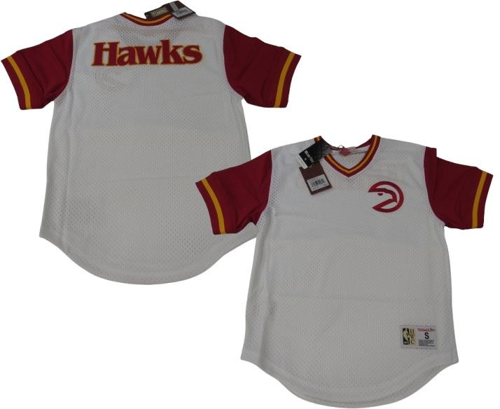 Atlanta Hawks Men Sizes Mitchell & Ness V-Neck White Red Jersey $100