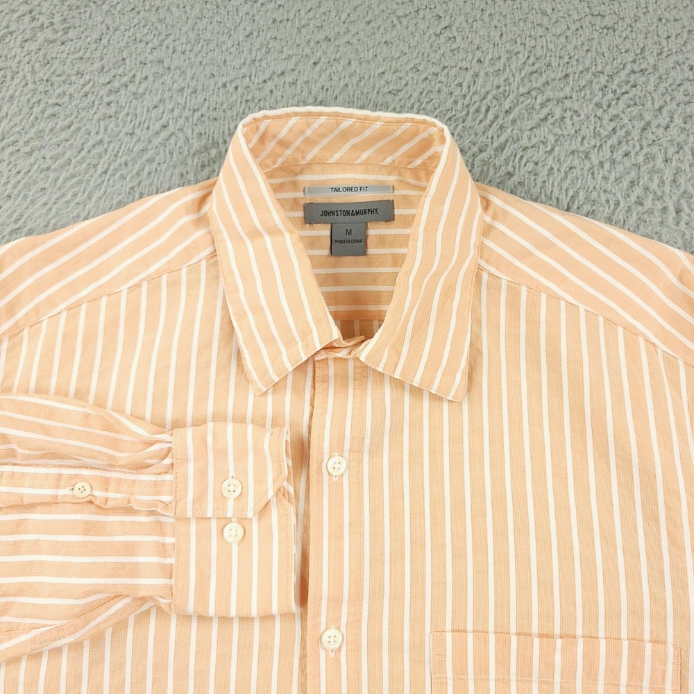 Johnston & Murphy Dress Shirt Mens Medium Orange Stripe Tailored Fit Long Sleeve
