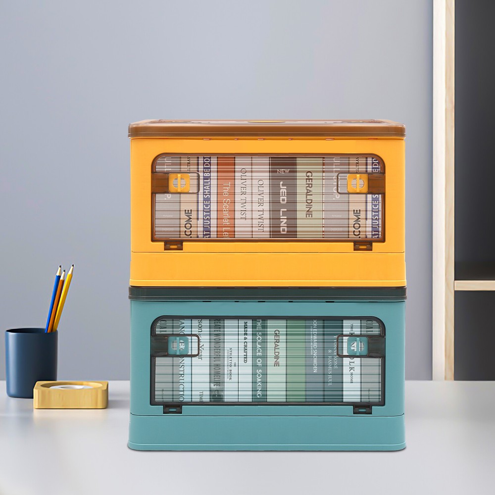 2-Tier Foldable Plastic Storage Bin Stackable Organizer Box for Home
