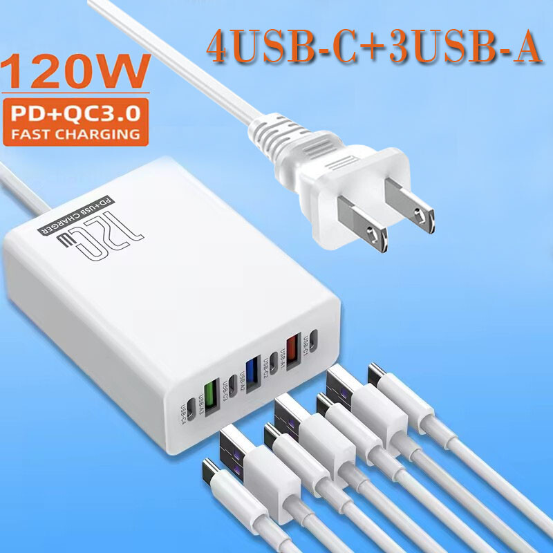 120W 6-Port USB C Fast Charging Station for Phones Tablets Laptops
