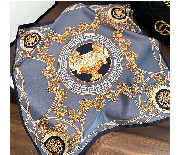 Vintage Gray Lion Print Silk Scarf for Women 53x53cm Bandana Hairband