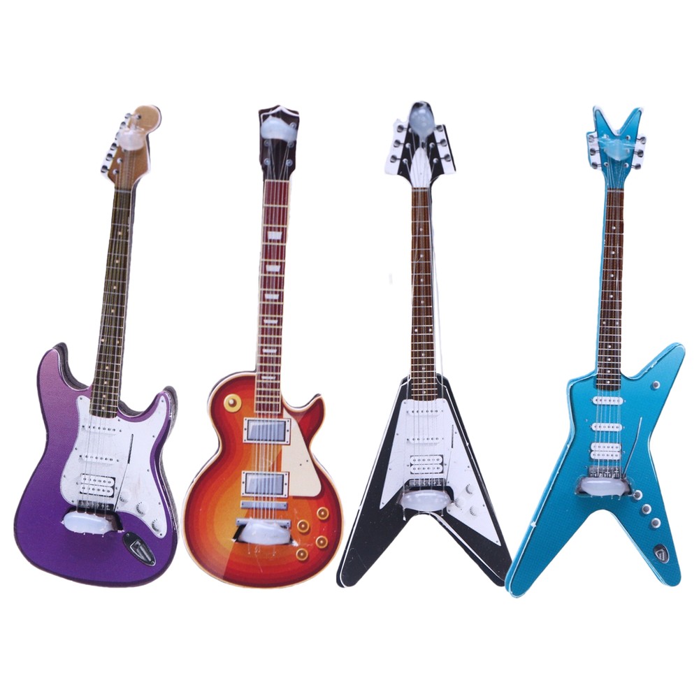 1x 1:12 Mini Electronic Guitar Wooden Miniature Musical Instrument Dollhouse Toy