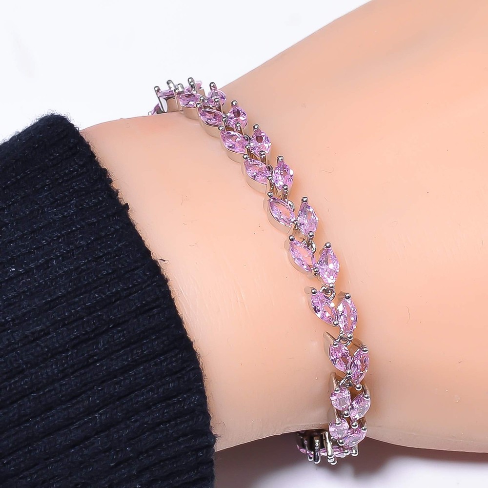 Pink Kunzite 925 Sterling Silver Tennis Bracelet 7.99