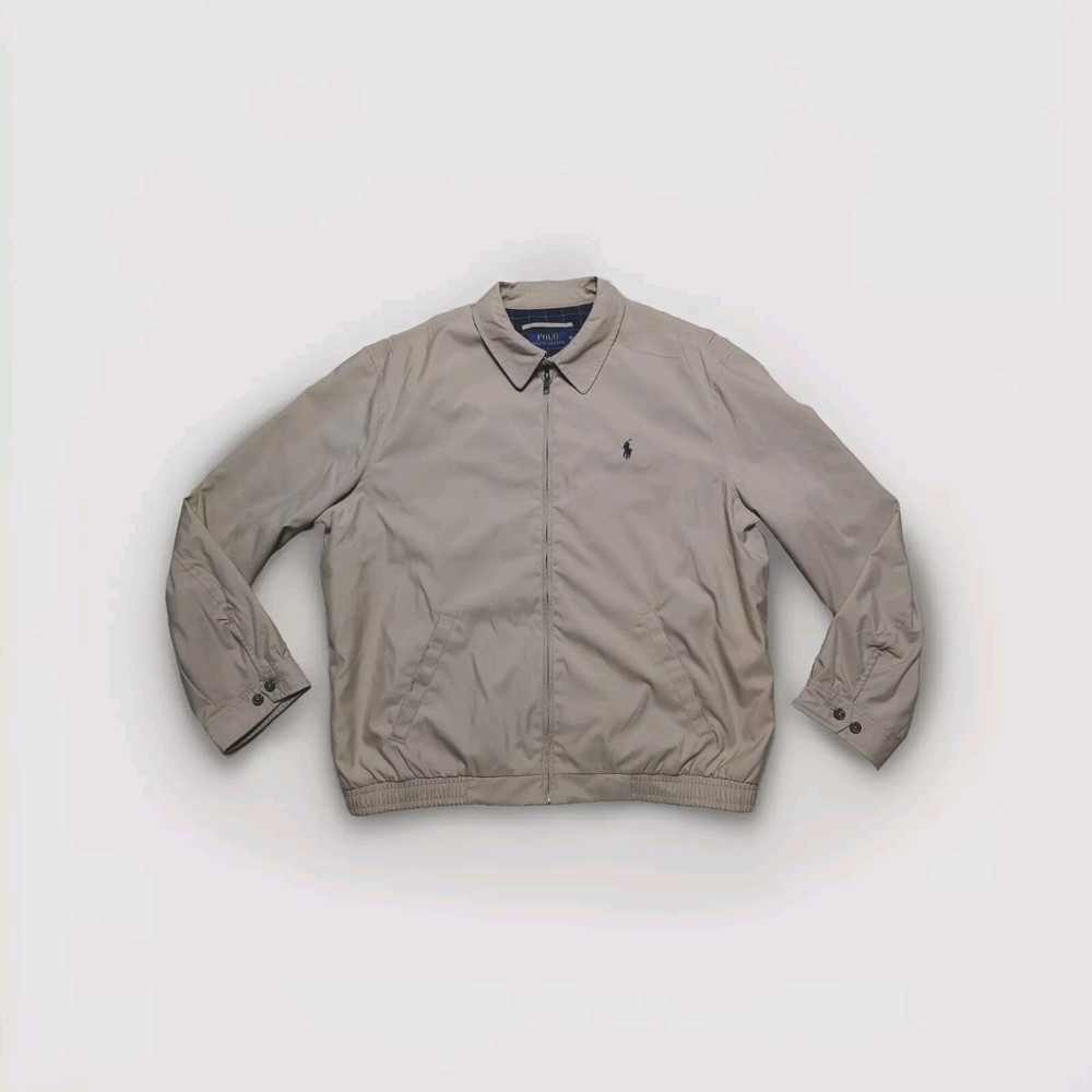 Polo Ralph Lauren Mens XL Beige Bomber Jacket Full Zip Harrington Style