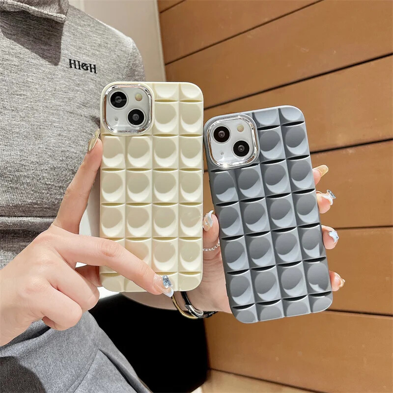 For iPhone 14 12 13 Pro Max Embossed Wrinkle Electroplated Lens Frame Phone Case