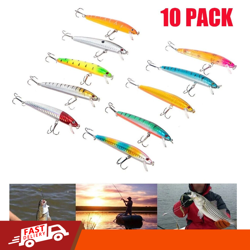 10PCS Fishing Lures Minnow baits Crankbaits Jerkbait Hooks Baits Bass Tackle