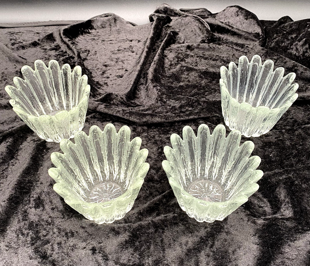 4 Vintage Scandinavian Flower Petal Candle/Votive Holders, Thick Textured Glass