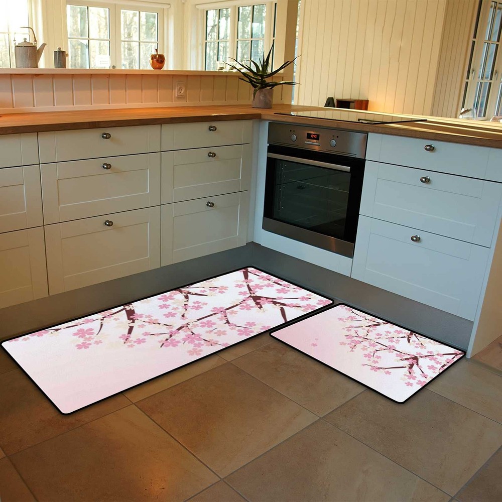 Kitchen Rugs and Mats Set of 2 Pieces Anti Fatigue Standing Mat Cherry Blosso...