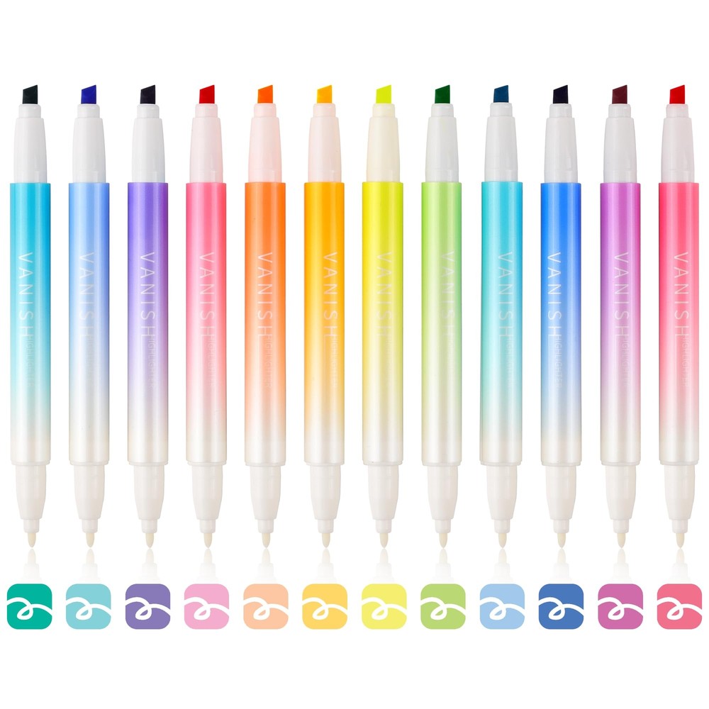 HANKU Erasable Highlighters, Assorted Colors 12 Pack, Double Head Erasable Hi...