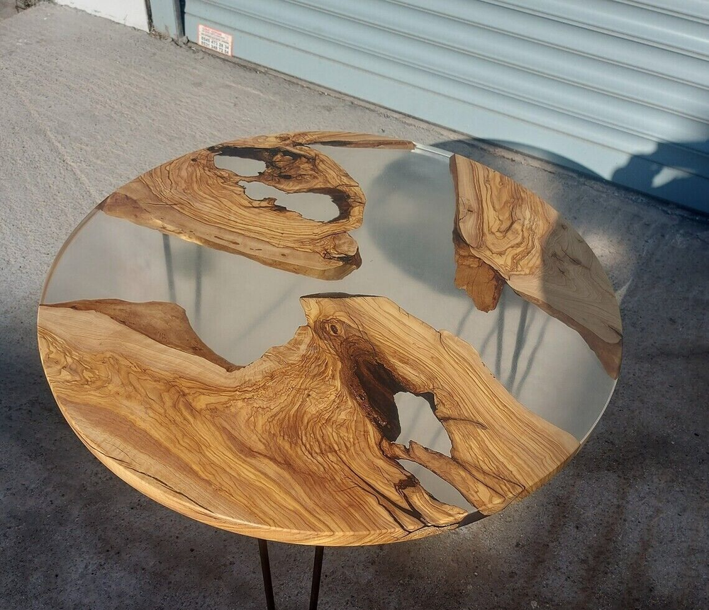 Custom Made Clear Epoxy Resin & Live Edge Acacia Wood Coffee Table Top Gifts