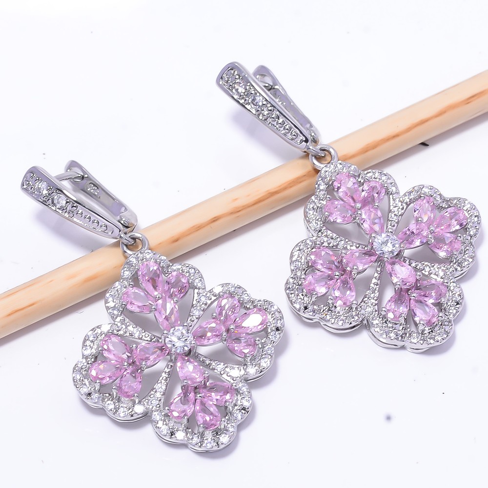 Pink Sapphire - Simulated & Cubic Zirconia 925 Sterling Silver Earring 2.03