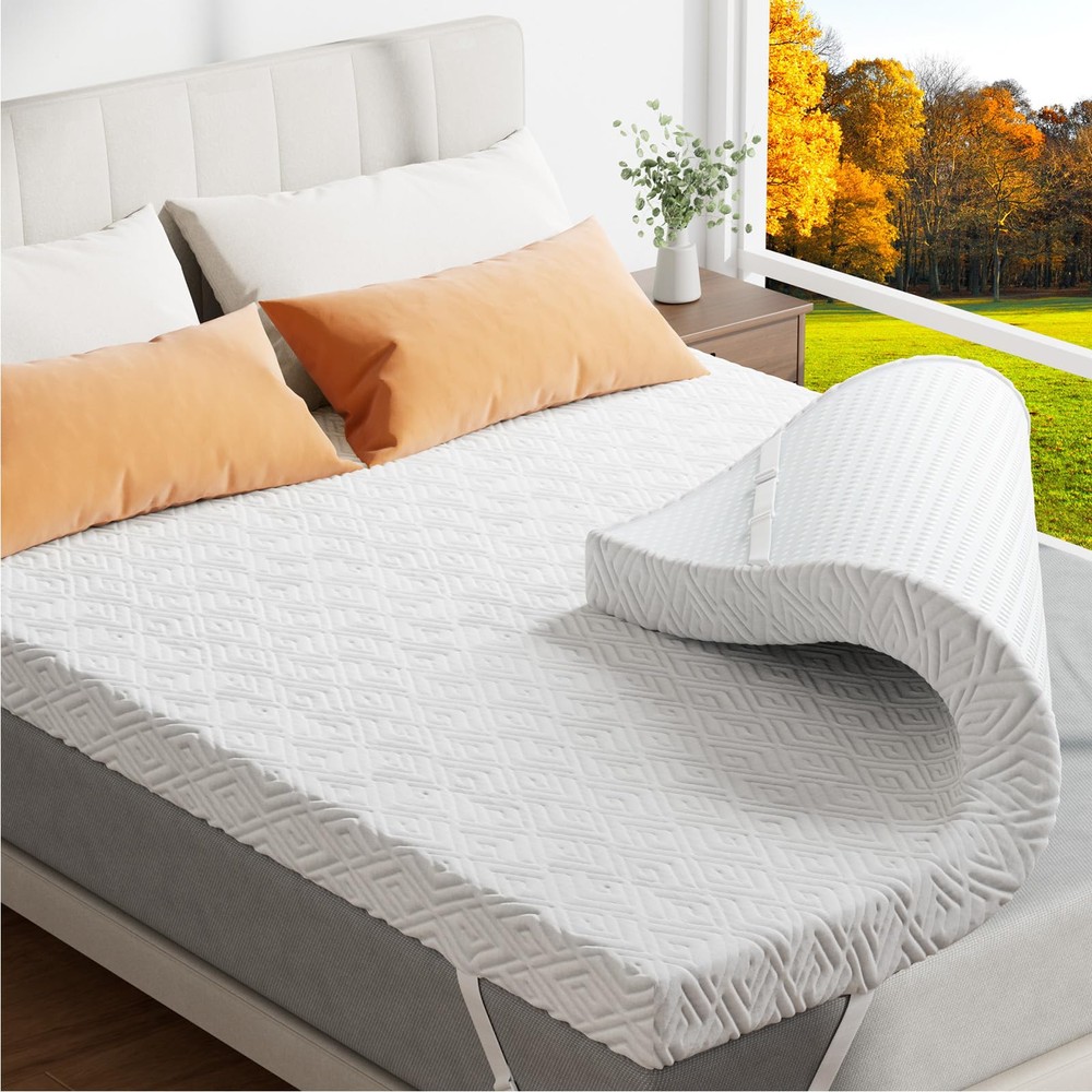 Memory Foam Mattress Topper - 3 Inch Gel Mattress Pad for Pressure Relief, Pr...