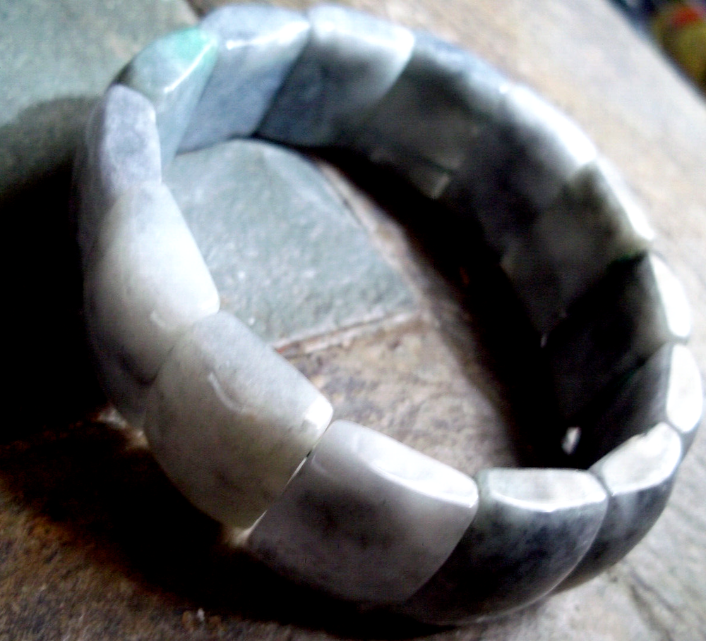 Vintage gray apple green Chinese jadeite Jade Bracelet stretch elastic unisex