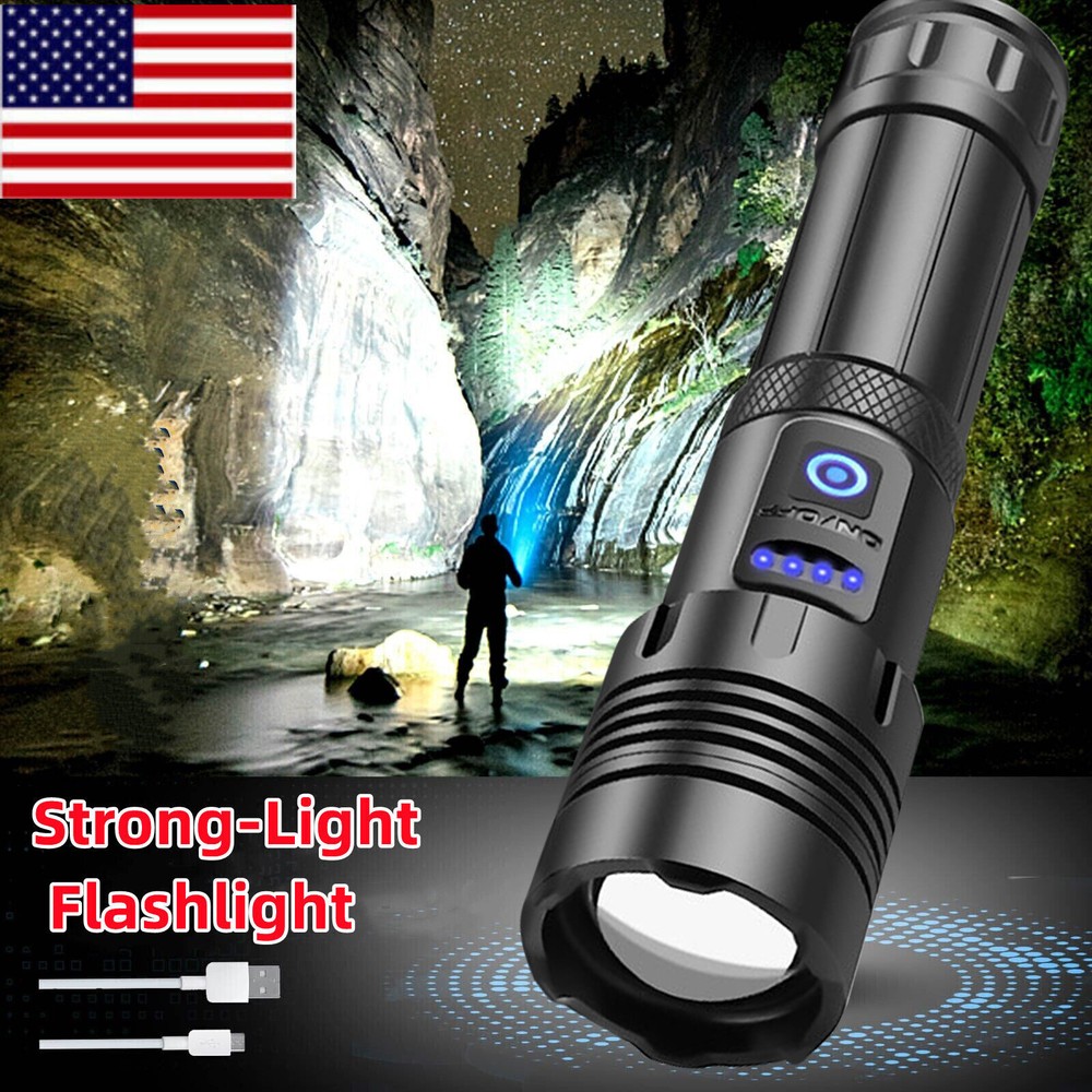 1000000 Lumens Tactical Flashlight USB Work Light Strong Light Zoom Flashlight