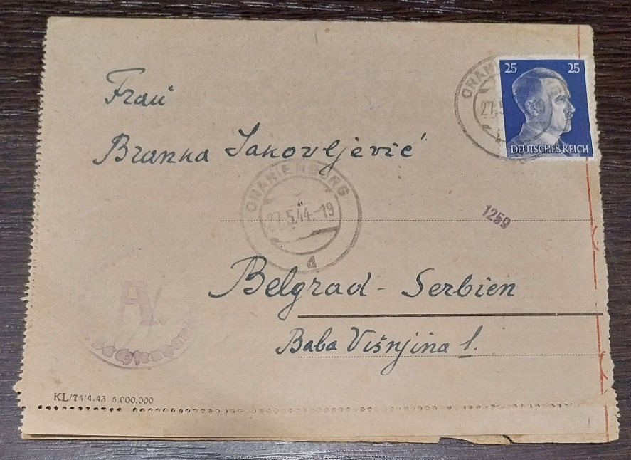 Germany 27. V 1944 Berlin, WWII censored POW letter sent to Serbia Yugoslavia