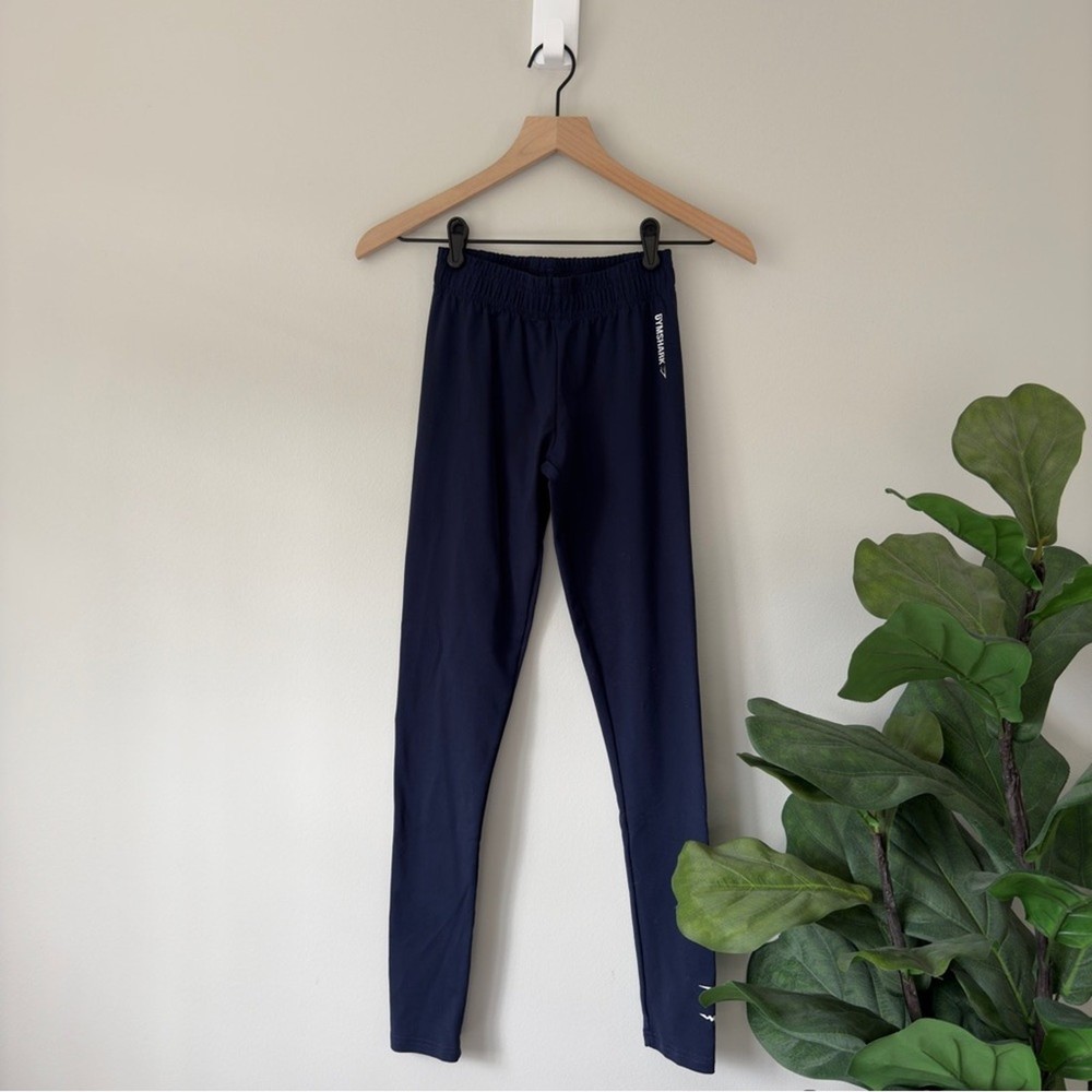 Gymshark Navy Athletic Leggings with Elastic Waist & White Logo