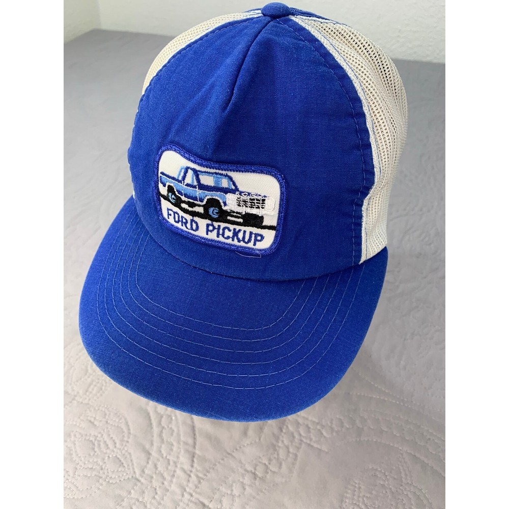 Vintage Ford Pickup Truck Hat Snapback Mesh Trucker Blue White Foam Patch