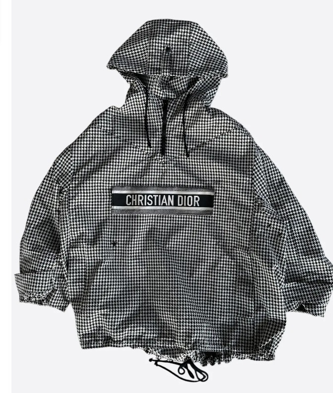Christian Dior Anorak Hoodie Black/White Houndstooth Long Sleeve Size M