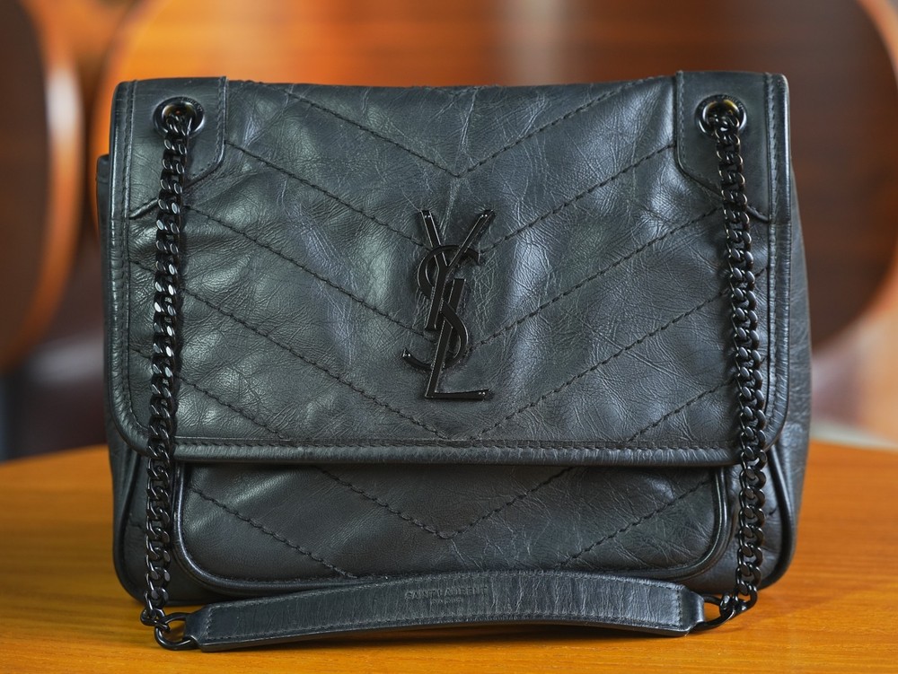Saint Laurent YSL Niki Medium Black Leather Shoulder Crossbody Bag