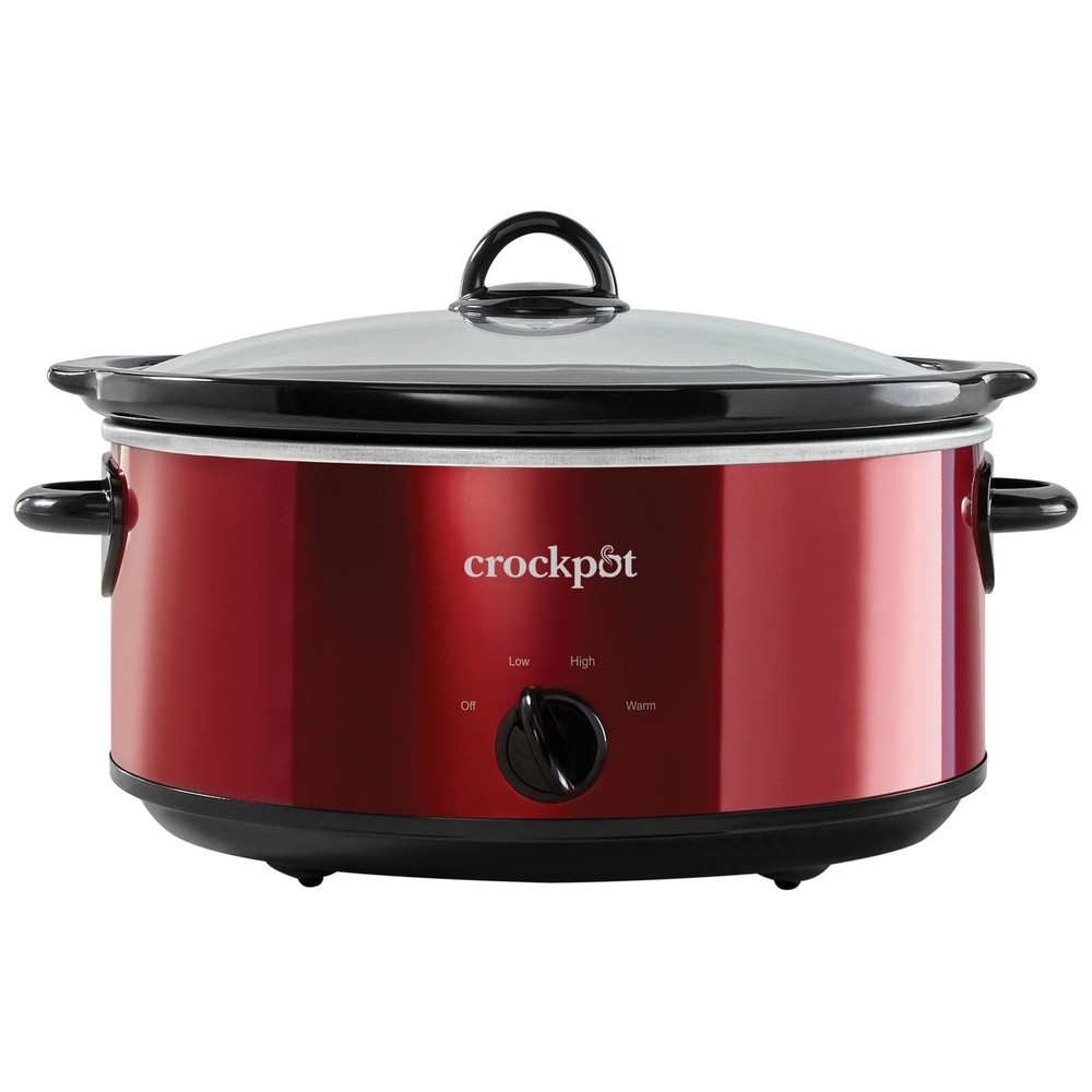Crockpot 7-Quart Manual Slow Cooker, Red Stainless Steel