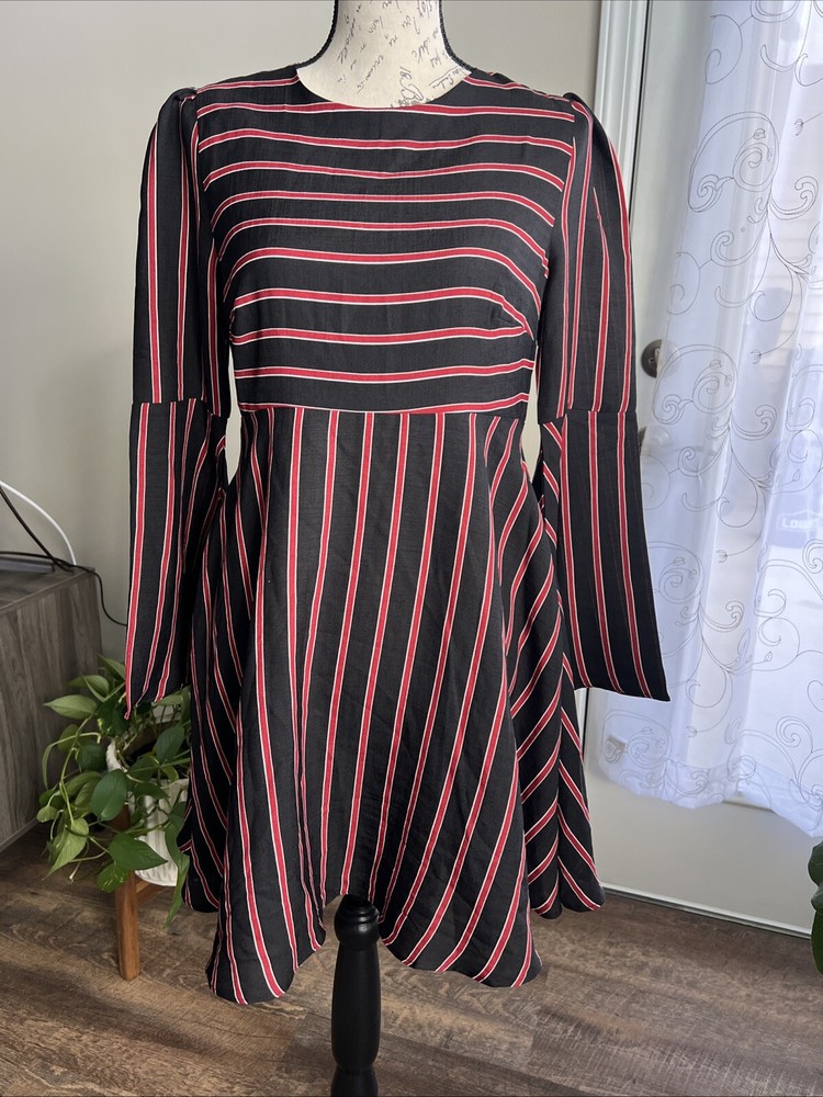 Line + Dot Women's Striped A-Line Dress Medium Whimsy Bell Sleeve