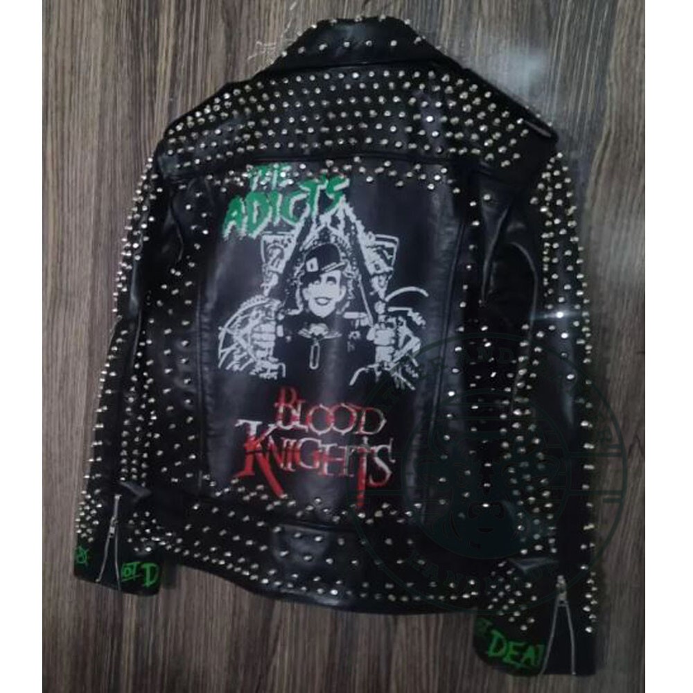 Punk Rock Men’s Studded Leather Jacket with Not Dead Born to Lose Live to Win Patches